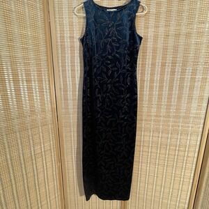 Vintage Lisa Jo Velvet Blue Gold Accents Sparkle Dress Tall 7/8 Party Prom Night